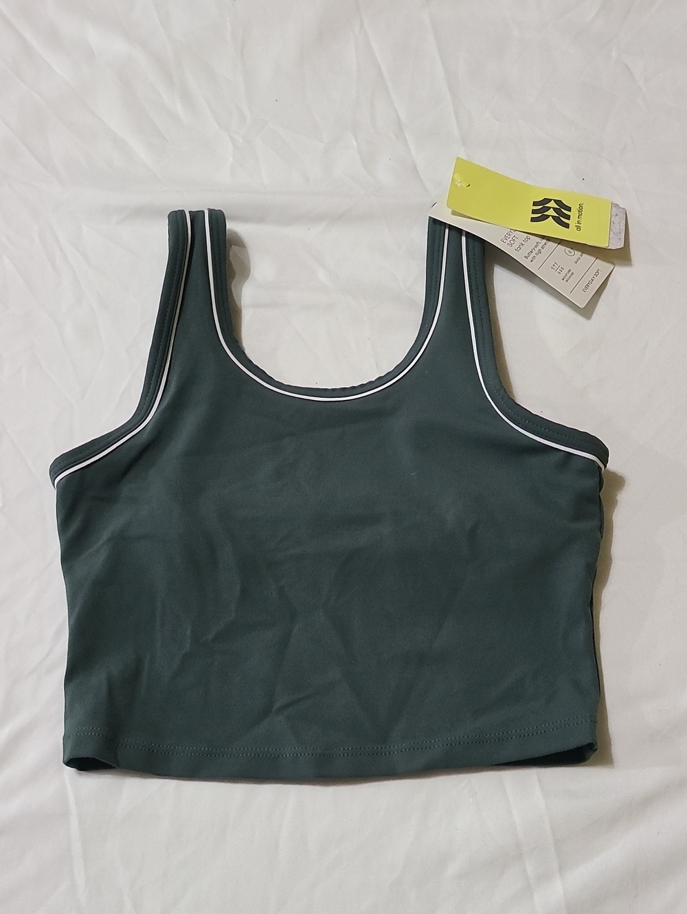 all in motion Dark Teal Crop Sports Bra with White Piping